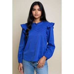 *MYELLEMENT BOUTIQUE* Cobalt Blue Long-Sleeve Ruffle Blouse Women's Medium